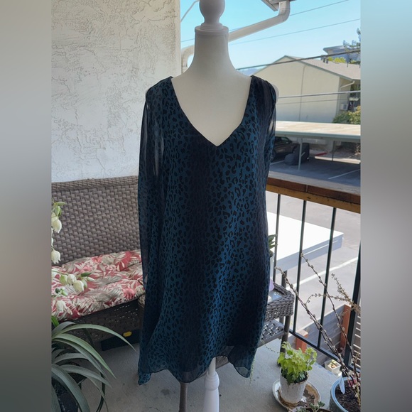 JAY GODFREY Blue Leopard Print V-Neck Kimono Stastny Dress Size 4 - Picture 13 of 15